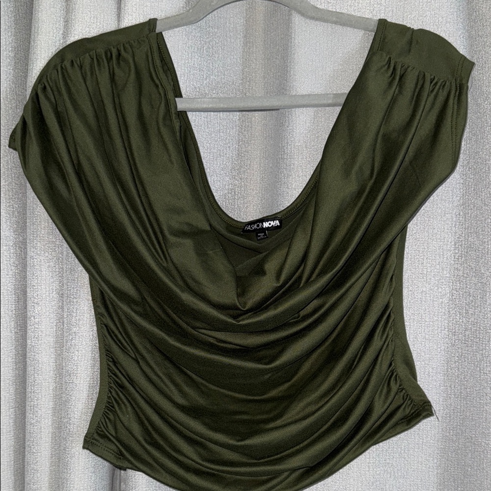 Fashion Nova Deep Green Drape Blouse